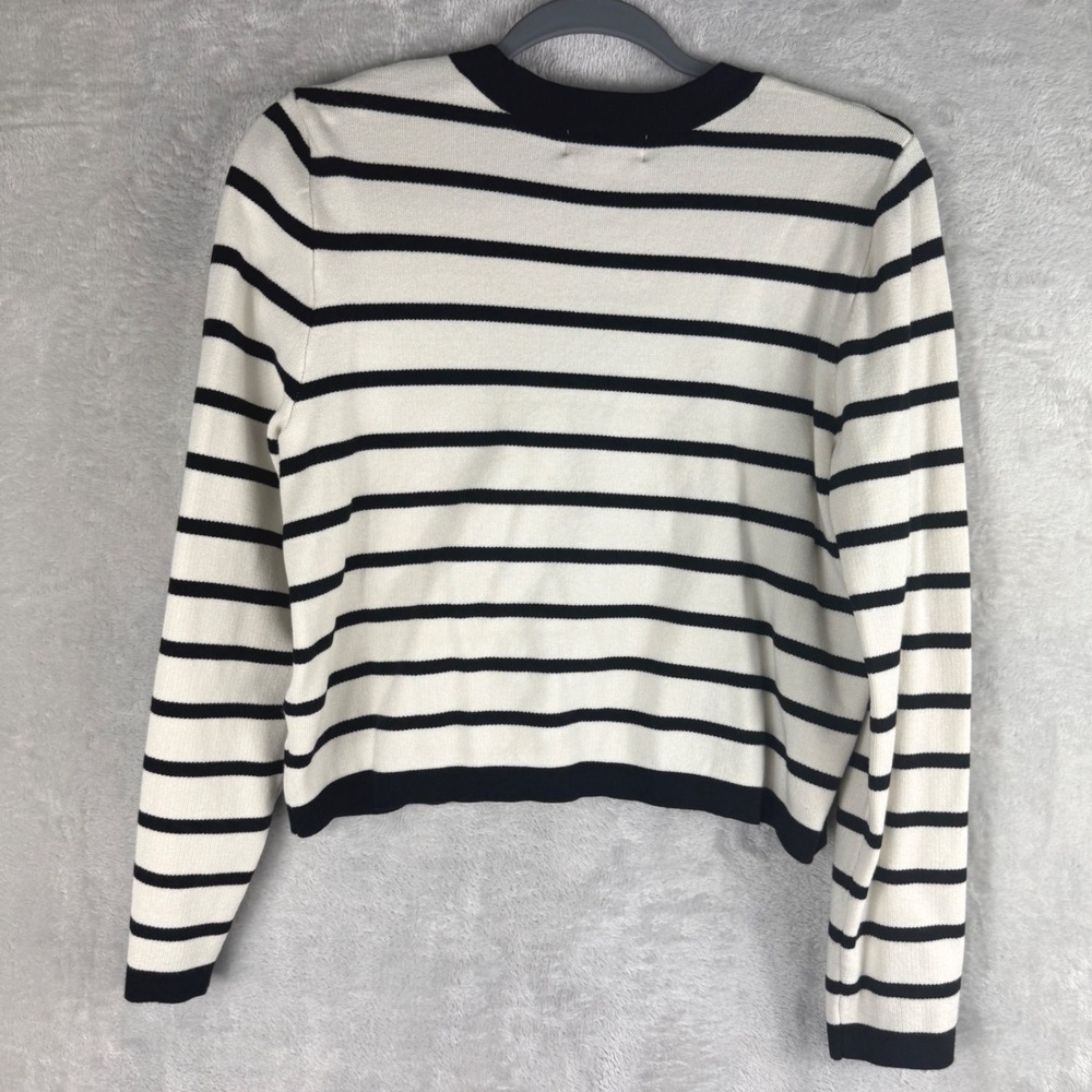 Marled Womens Striped Cardigan Sweater Gold Crest Buttons Black cream Size M - Picture 2 of 8